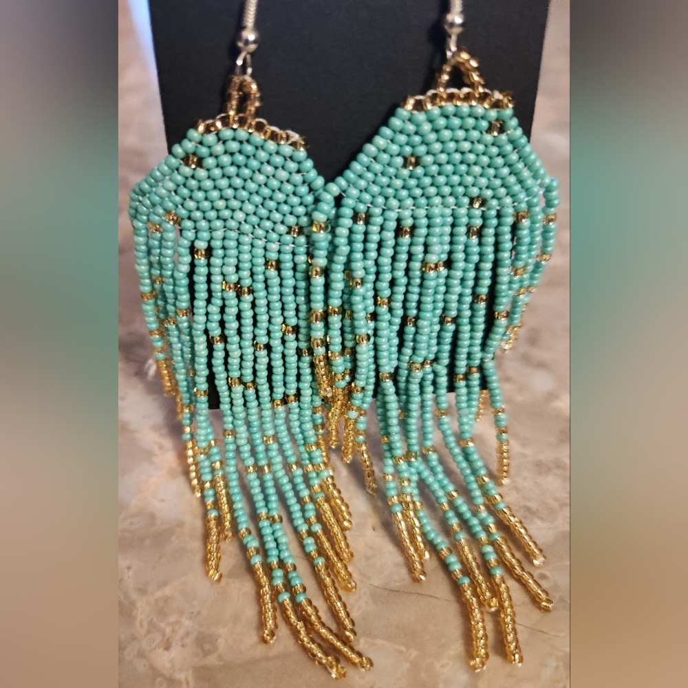 Fringe Beaded Earrings Southwestern Bohemian Cowgirl Handmade